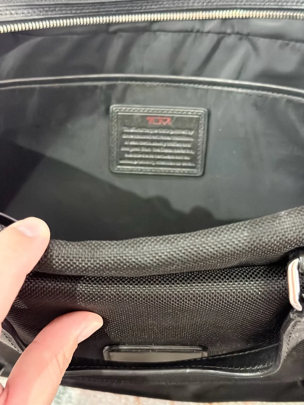 Tumi Black Nylon Briefcase with Leather Trim and Silver Hardware